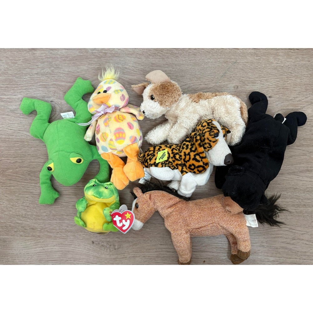 Vintage Ty Plush Lot of 7 Beanie Babies Mix Collectibles Retro Y2K Nostalgia